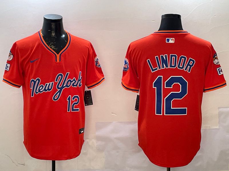 Men New York Mets #12 Lindor Orange Throwback Game Nike 2025 MLB Jersey style 2->milwaukee brewers->MLB Jersey